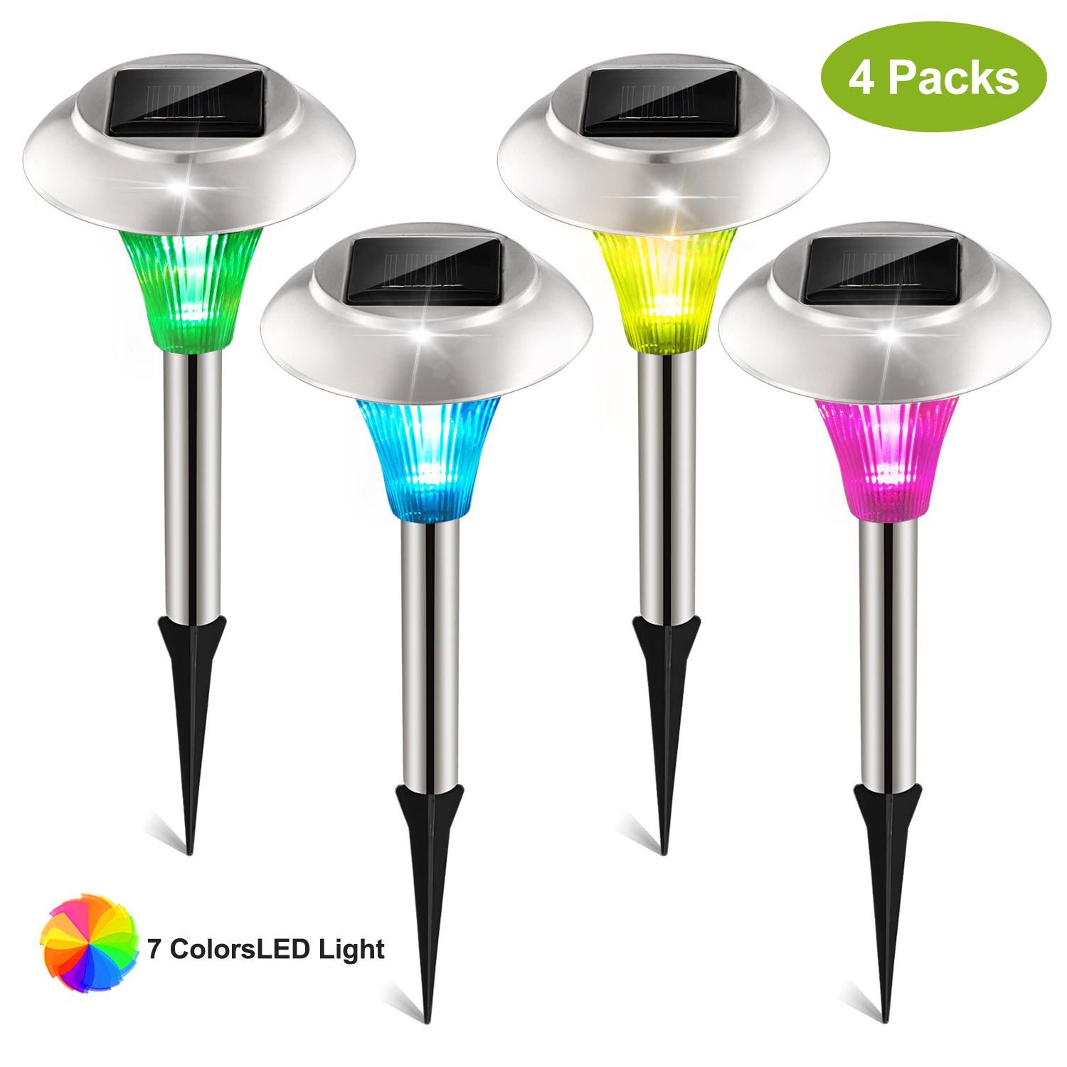 24Pcs 12Pcs 8Pcs 4Pcs Solar Garden Lights IP44 Waterproof 7 Color Changing For Y