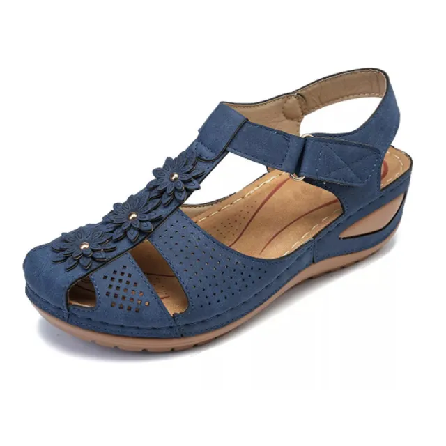 Summer Women's Plus Size Soft Soled Round Toe Velcro Wedge Women Sandals Blue - Shop at LoveMi