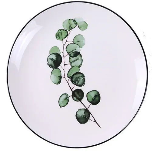 Green Plant Ceramic Plate Cartoon Fruit Plate Eucalyptus Leaf - Shop at LoveMi