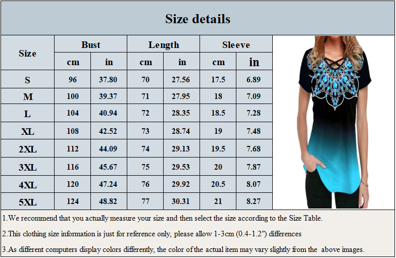Women's Fashion Casual Print Tie V-Neck Short Sleeve T-Shirt