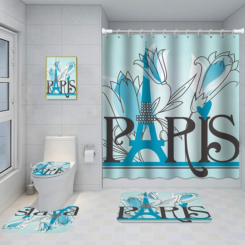 Bathroom Five-piece Set, Shower Curtain, Three-piece Mat Set, Aluminum Alloy Decorative Painting
