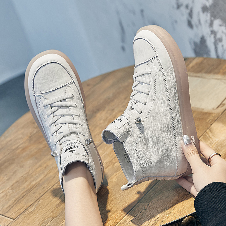 Leather High-top Shoes Women's First Layer Cowhide Spring And Autumn New