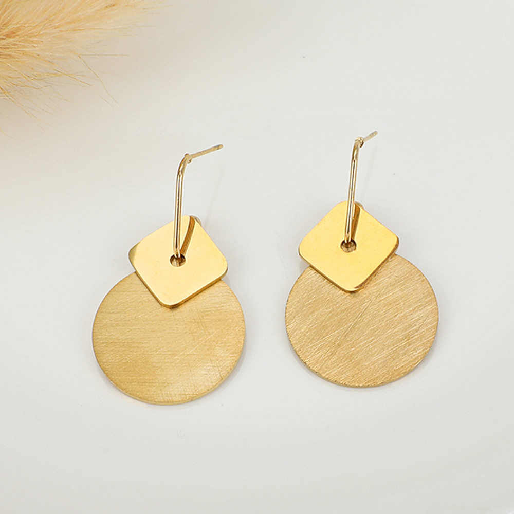 Personalized Long Net Red Earrings Round Brushed Flat Earrings