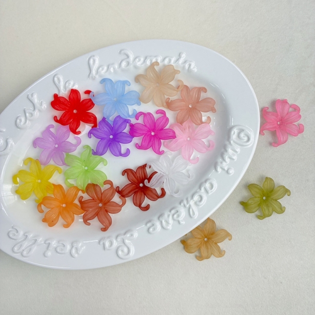 Matte Acrylic Curled Petal Iris Charms, Translucent Frosted Center-Drilled Spacers For DIY Vintage Hair Sticks, Earrings & Pendant Crafts.