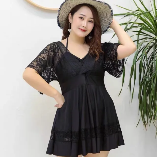 Covering Belly Loose Conservative Split Skirt Swimsuit Black - Shop at LoveMi