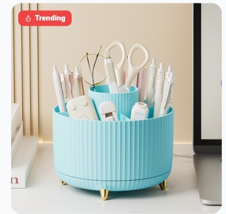 360 Rotating Desk Pen Holder Makeup Brush Organizer Multi-Grid Storage Box For Office & Home Vanity