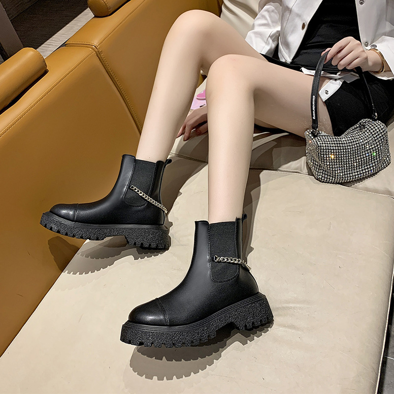 Women's New Chain Thick-soled Casual Short Boots