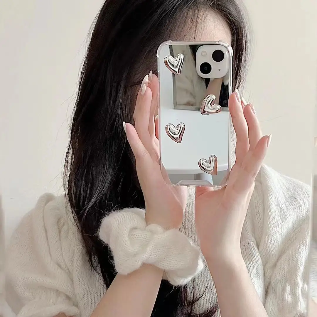 Four Corner Anti Drop Electroplating Love Mirror Phone Case