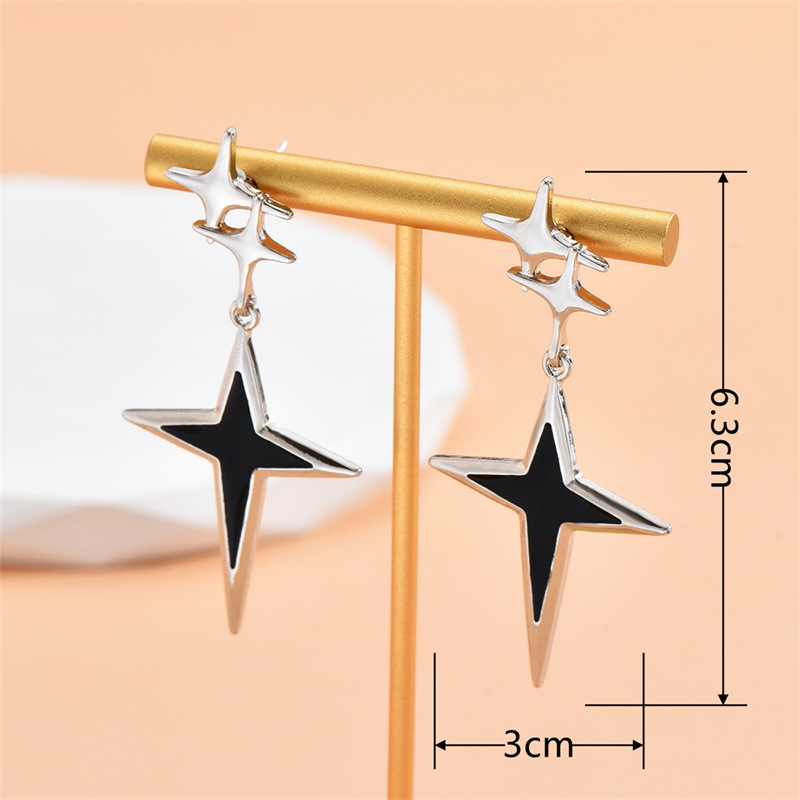 Title 1, Fashion Silver Four Eight-pointed Stars Earring...