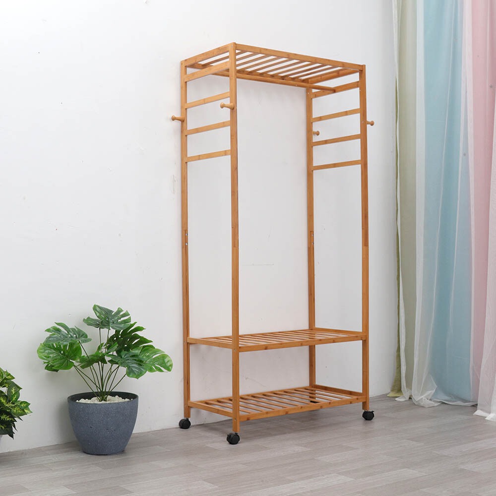 Heavy Duty Wooden Clothes Rail Rack Garment Hanging Stand Corner Open Wardrobe — image 3