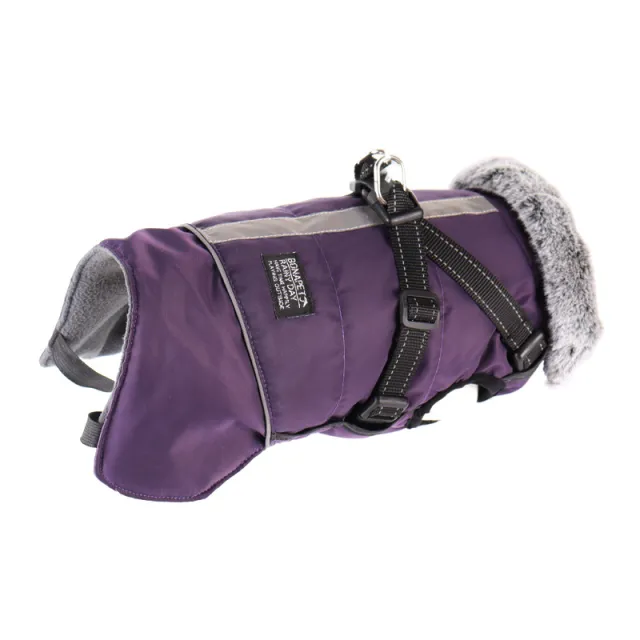Pet Warm Fur Collar Cotton padded JacketWaterproof Reflective Removable Chest And Back Purple - Shop at LoveMi