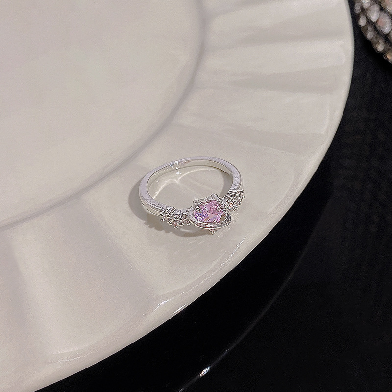 1PCS Ins Style Silver Zircon Ring For Women, Light Luxury Minimalist Design, Adjustable Open Band, Versatile Elegant Jewelry