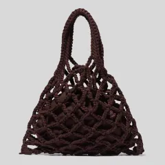 Cotton And Linen Woven Handbag Small Mesh Tote - Coffee - View 1