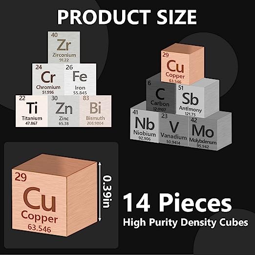 Metal Element Cube High Purity - Periodic Table Of Elements Collection for Element Collections Hobbies - Pure Tungsten Cube - Iron - Aluminum - Bismuth