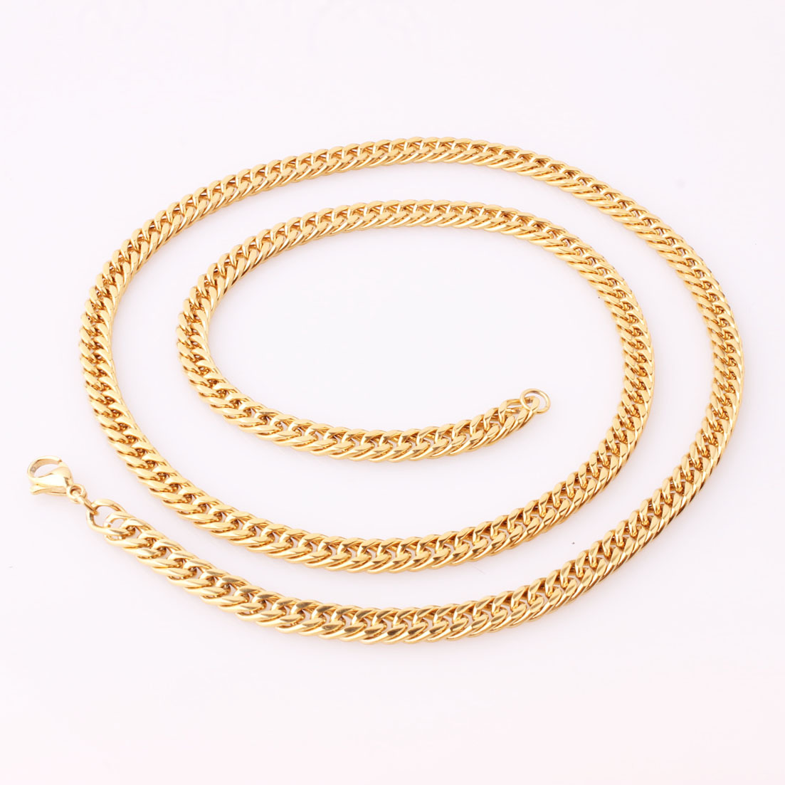 Men's Gold Double Buckle Stainless Steel Cuban Chain
