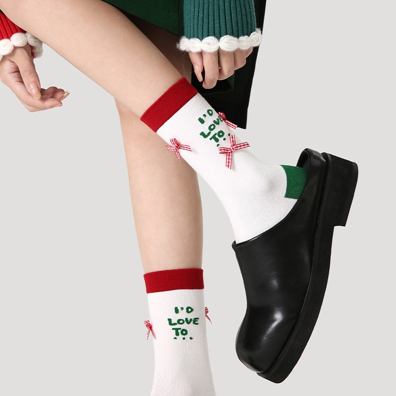 Christmas Stocking For Women Autumn And Winter Mid-Calf Socks Home Wear Warm Long Socks Holiday Gift With Festive Designs