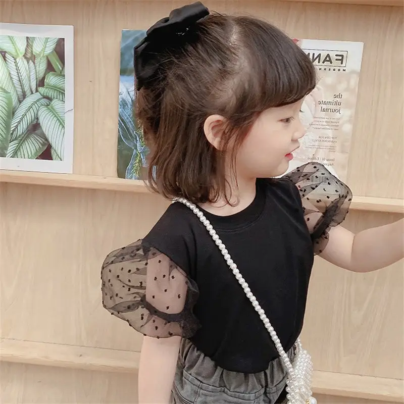 Girls' Polka Dot T-Shirt Children's Flared Sleeve Top Cotton