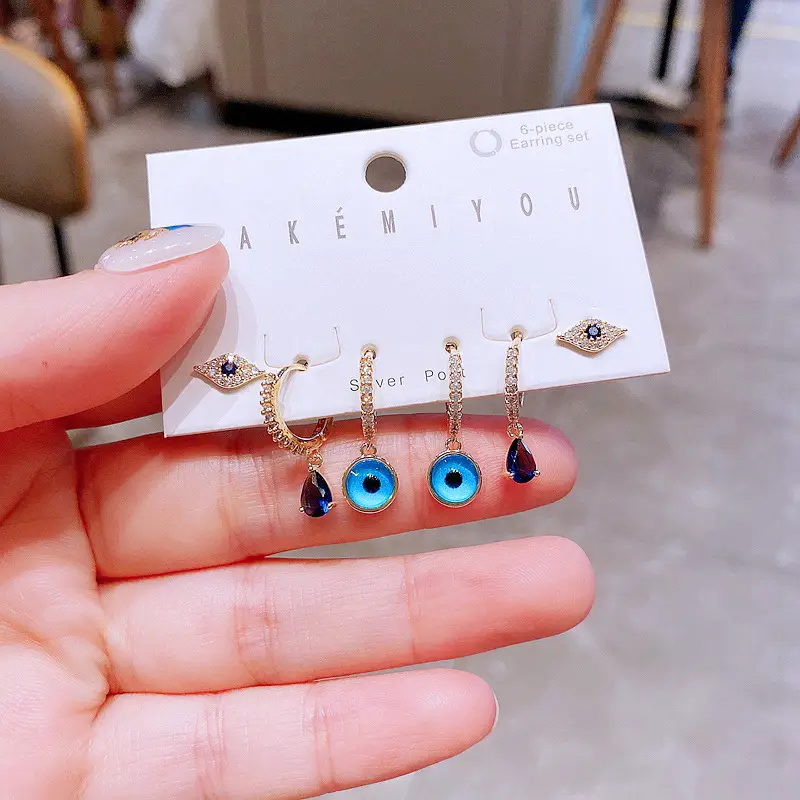 Fashion Personality Blue Water Drop Demon Eye Ear Buckle 6-piece Set