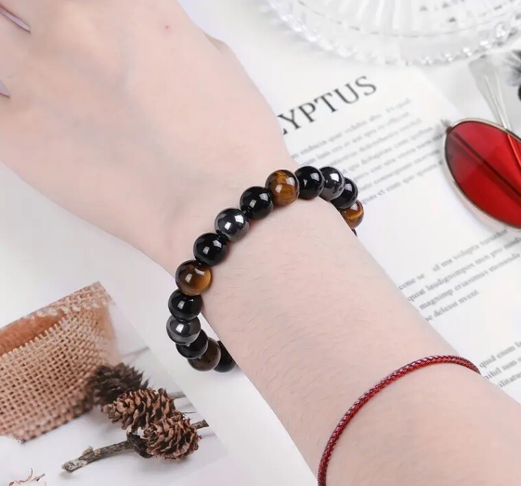 Triple Protection Bracelet, 2 Pieces Black Obsidian Tiger's Eye Stone Hematite — image 10