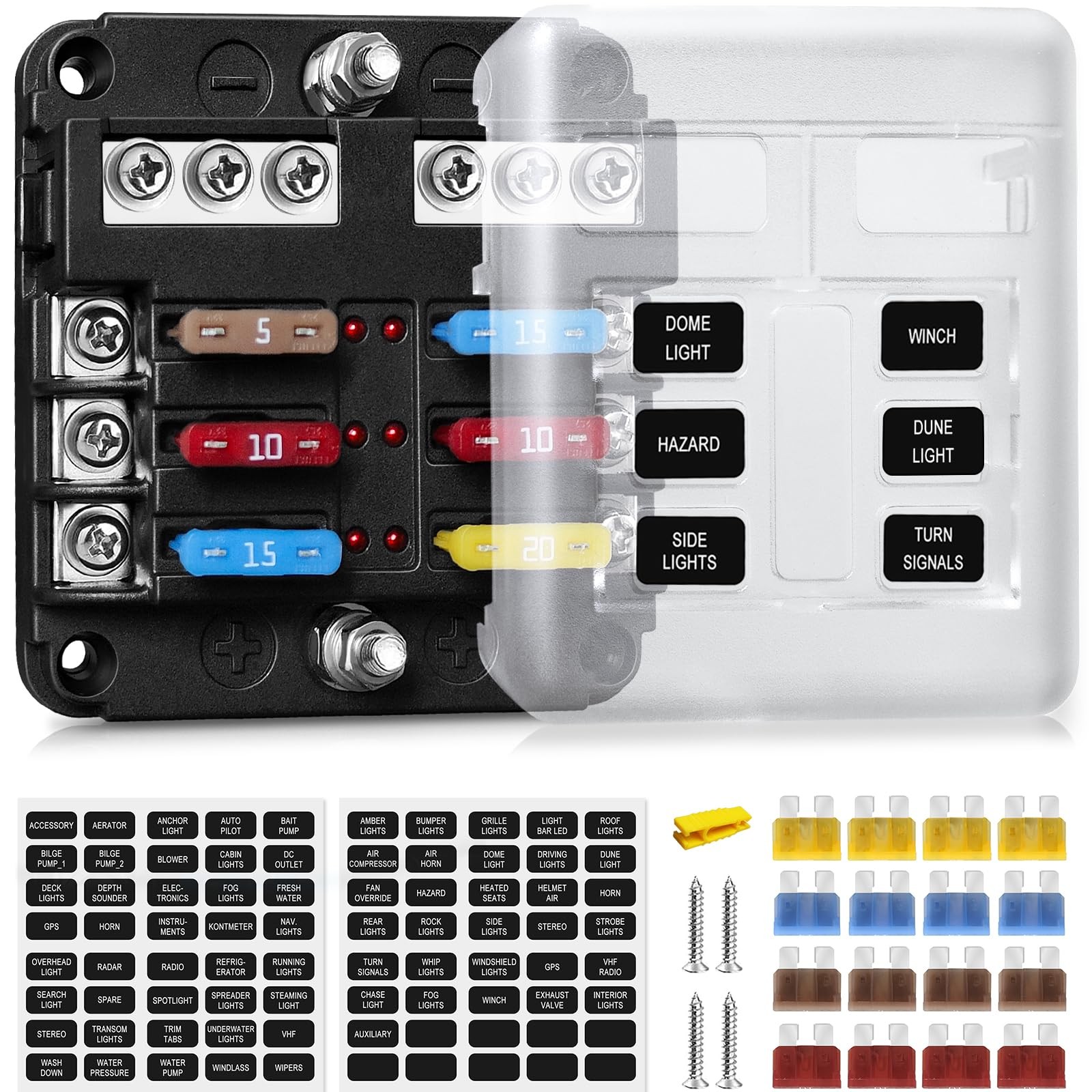 6 Way Blade Fuse Box Block FuseBox Holder Auto Marine Bus Bar Car Kit 12V 24V — image 2