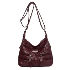 Washed Sheepskin Multi-pocket Women's Shoulder Crossbody Bag - Red - View 1