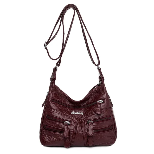 Washed Sheepskin Multi pocket Women's Shoulder Crossbody Bag Red - Shop at LoveMi