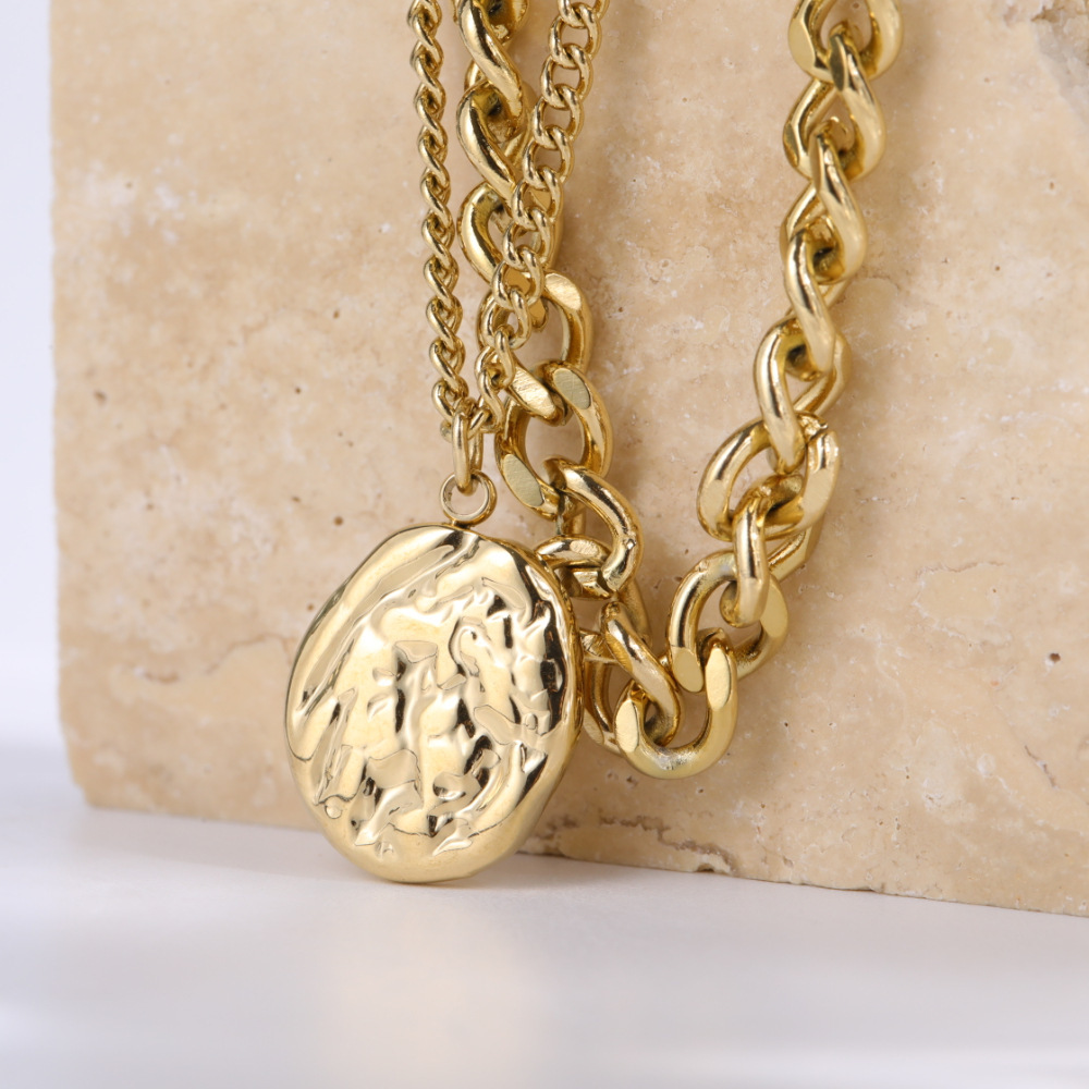 Retro Abstract Coin Pendant Necklace Double Layer