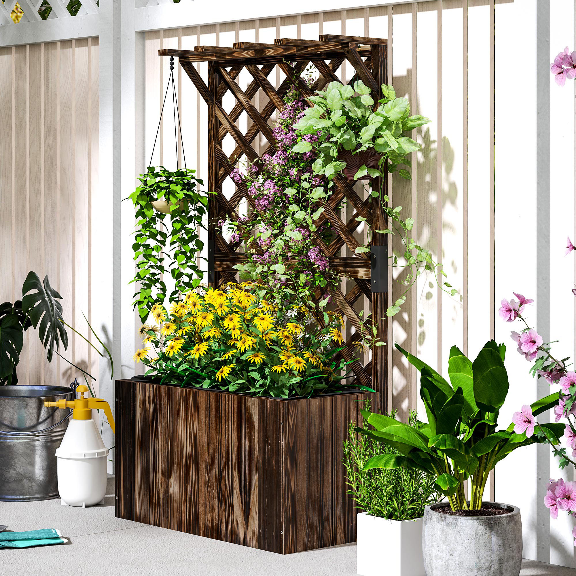 Wooden Flower Pot With Rack, Independent Elevated Garden Bed Drainage Holes — image 3