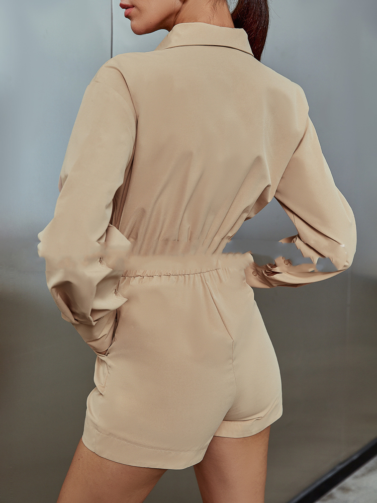 Commuter Slim Solid Cotton Long Sleeve Short Jumpsuit - Image 2