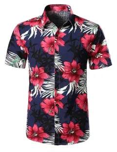 Men's Casual Shirts 3D Hawaiian Tropical Fashion - Safflower-2Xl - View 1
