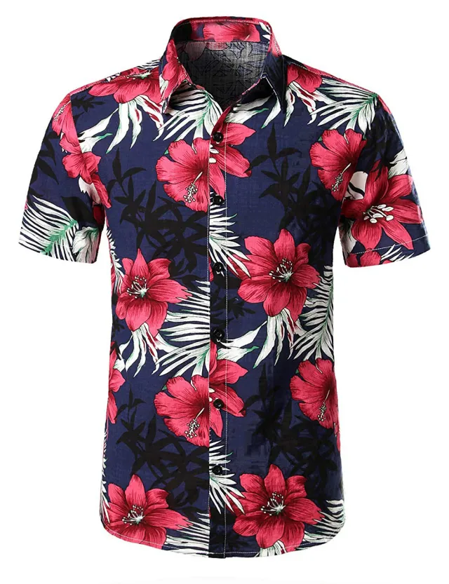 Men's Casual Shirts 3D Hawaiian Tropical Fashion Safflower 2Xl - Shop at LoveMi