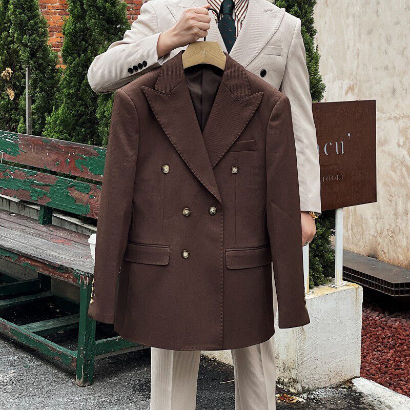 Retro Ribbed Double-breasted Suit