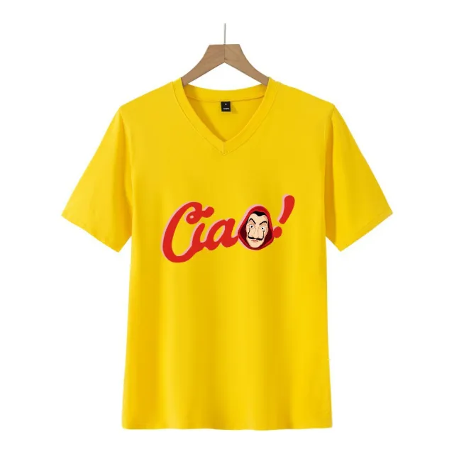 Fashion Women's Printed V neck Short sleeved T shirt Yellow - Shop at LoveMi