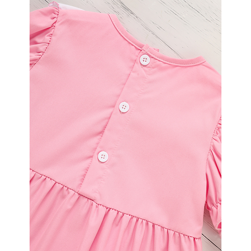 Toddler Baby Girl Spring Tulip Smocked Short Sleeve Dress With Lovely Tulip Embroidery Princess Dresses — view 4