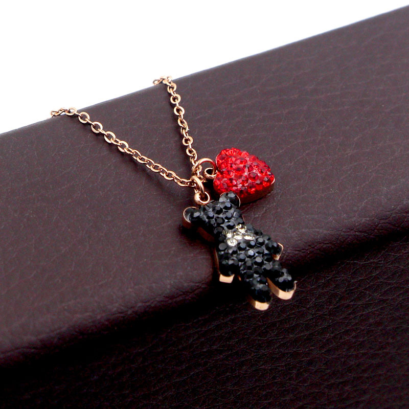 Cute Colorful Diamond Baby Bear Heart Shaped Clavicle Chain