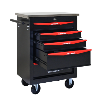 5 Drawers Multifunctional Tool Cart With Wheels,Metal Rolling Tool Cart Storage For Garage Workshop Warehouse Repair Shop--With Stainless Steel Roof- BLACK RED - Image 9