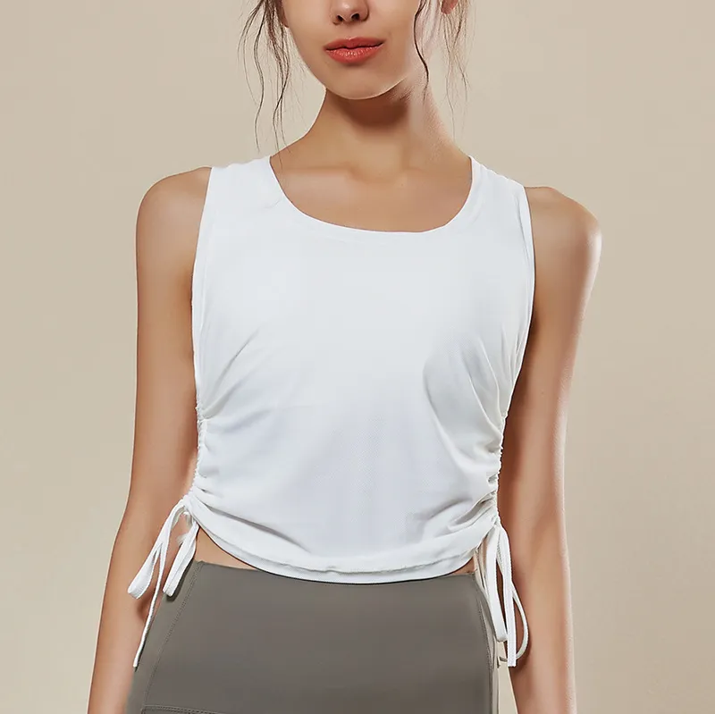 Women's Sleeveless Sports Top Drawstring Yoga Clothes - White