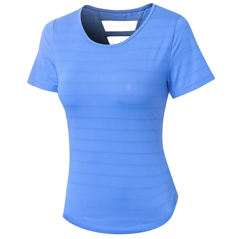 Women's Loose Yoga Clothes With Short Sleeves - Blue