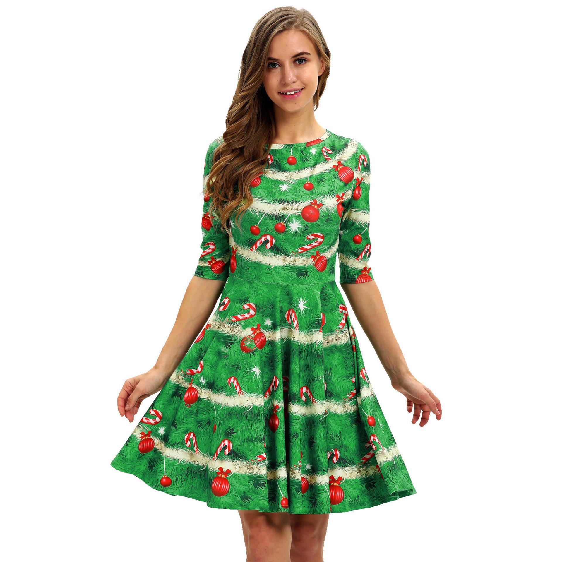 Digital Printing Women's Slim Mid Sleeve Dress