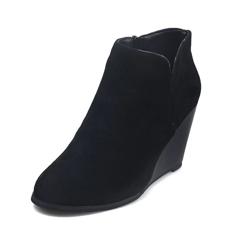 Flat Wedge Heel Short Boots Women's Retro Mal Boots Large Size Women's Shoes Black - Shop at LoveMi