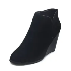 Flat Wedge Heel Short Boots Women's Retro Mal Boots Large Size Women's Shoes - Black - View 1