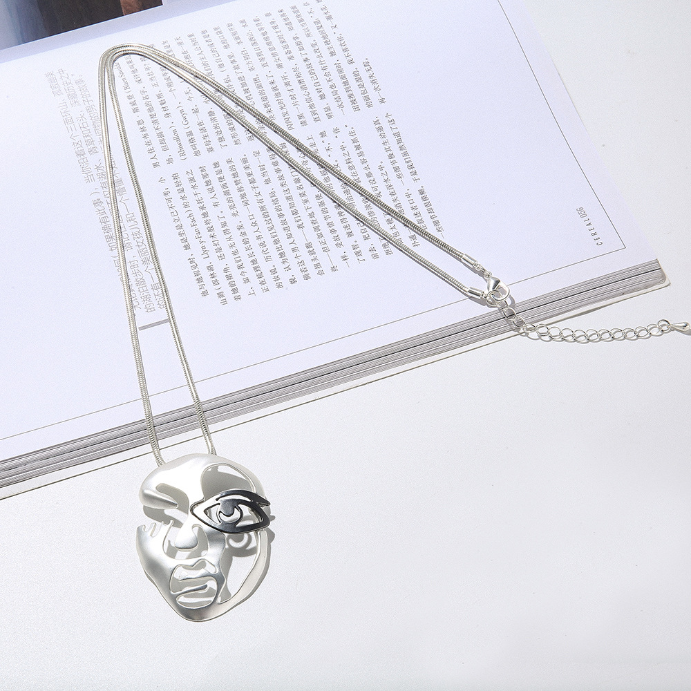 Simple Pendant Cold Wind Abstract Face Female Alloy Sweater Chain
