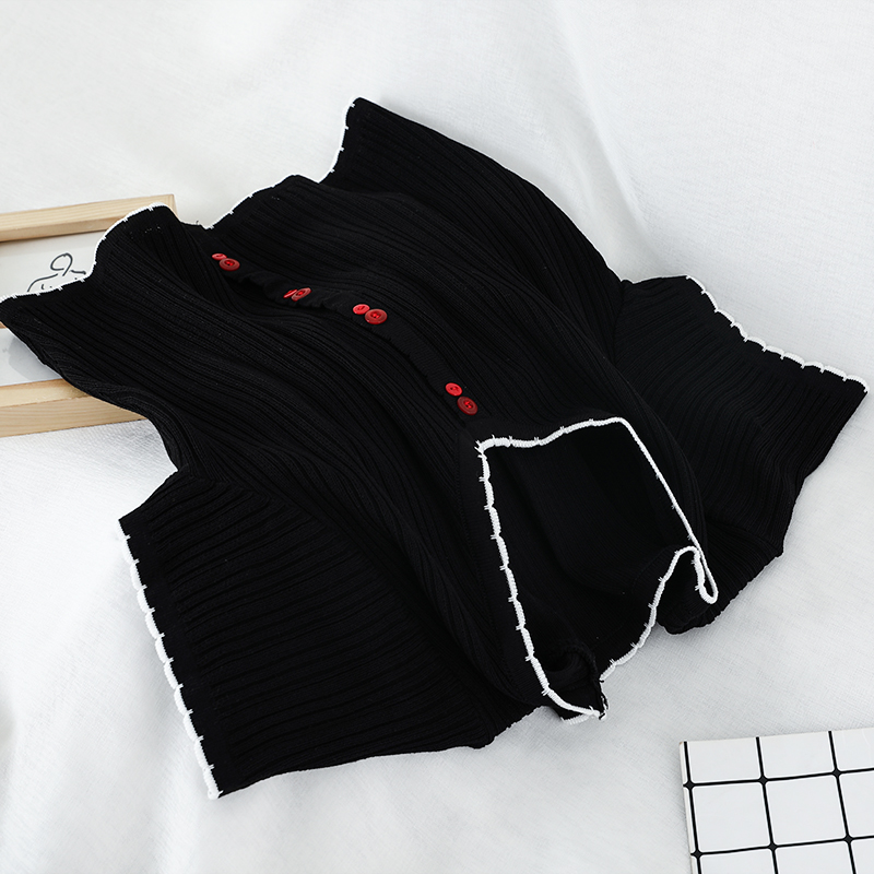 Title 2, Round Neck Top Short Knit Sweater Women