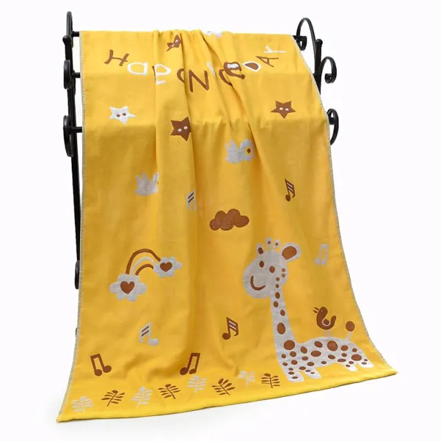 Three Layer Super Absorbent Cartoon Cotton Gauze Bath Towel Fluorescent Yellow - Shop at LoveMi