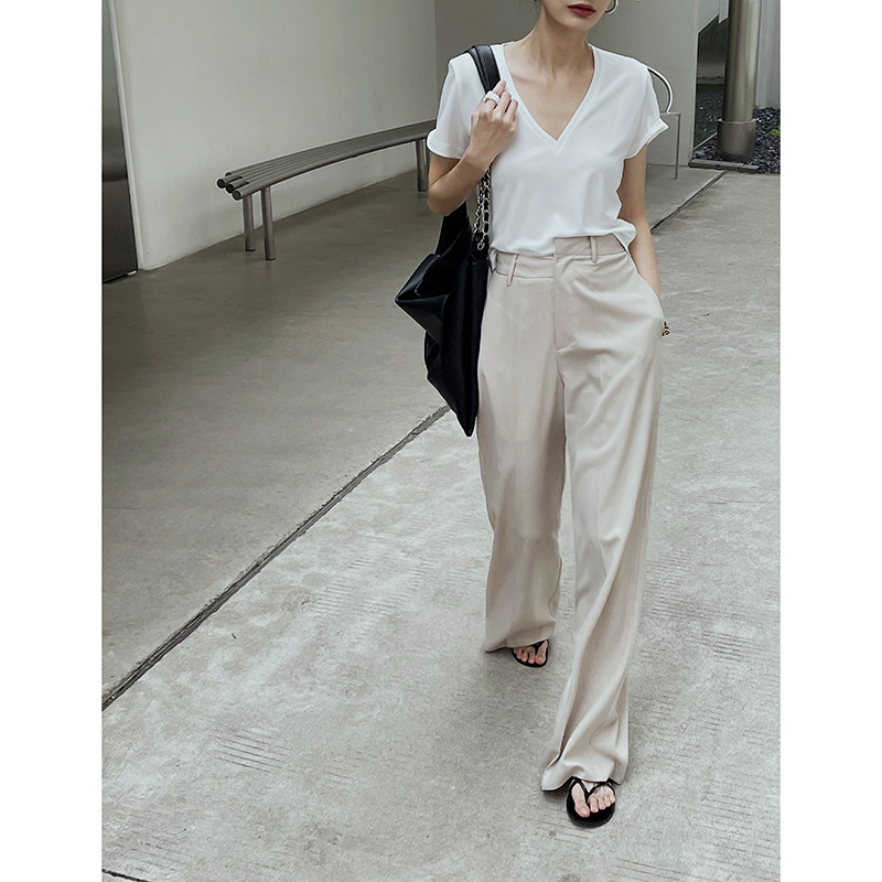 Spring New Women''s Simple Fashionable Irregular Waist Versatile Wide Leg Suit Pants Apricot - Shop at LoveMi