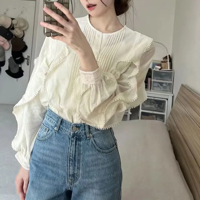 Peplum Lantern Sleeve Long Sleeve Shirt Picture Color Xl - Shop at LoveMi