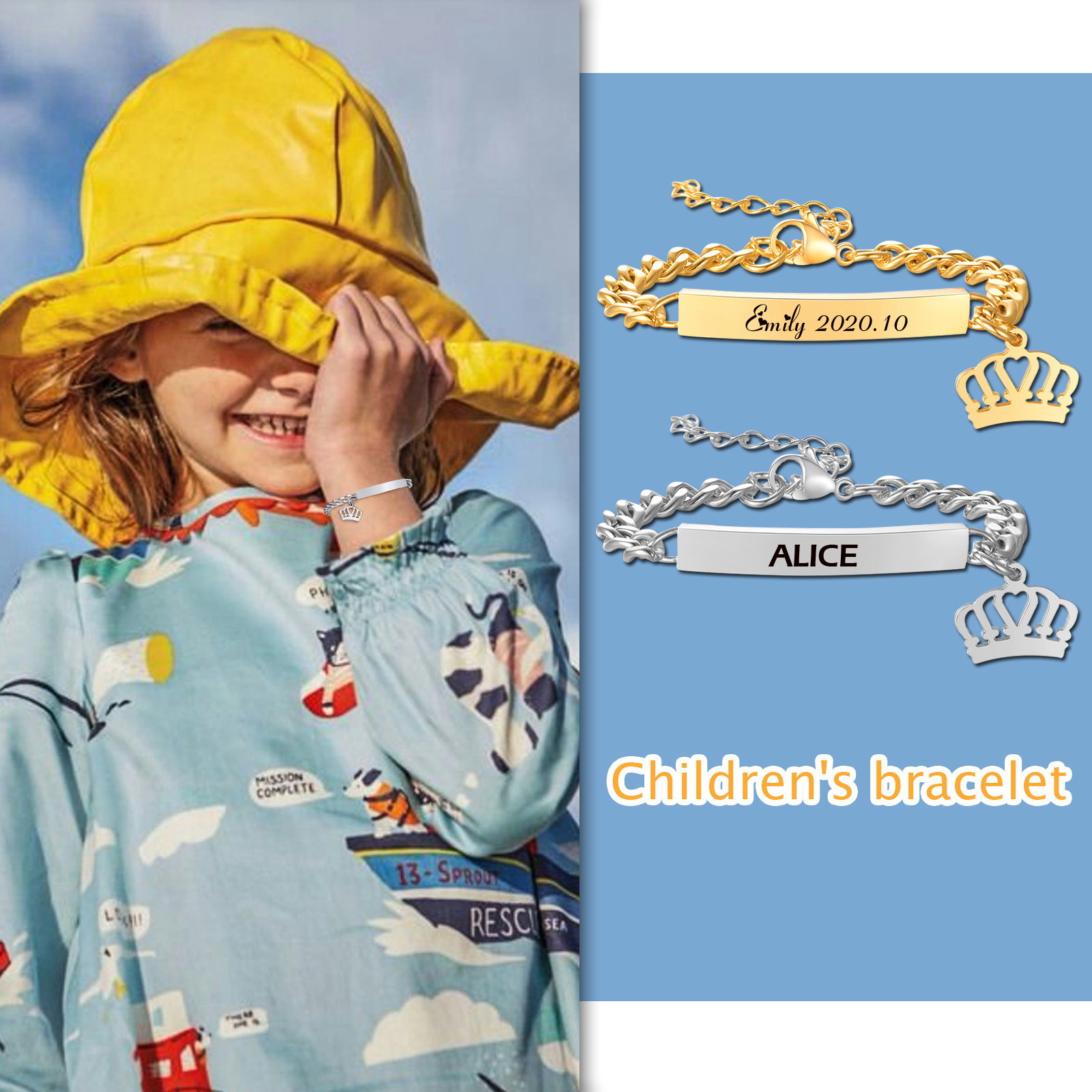 Personalized Name Pattern Laser Curved Crown Bracelet