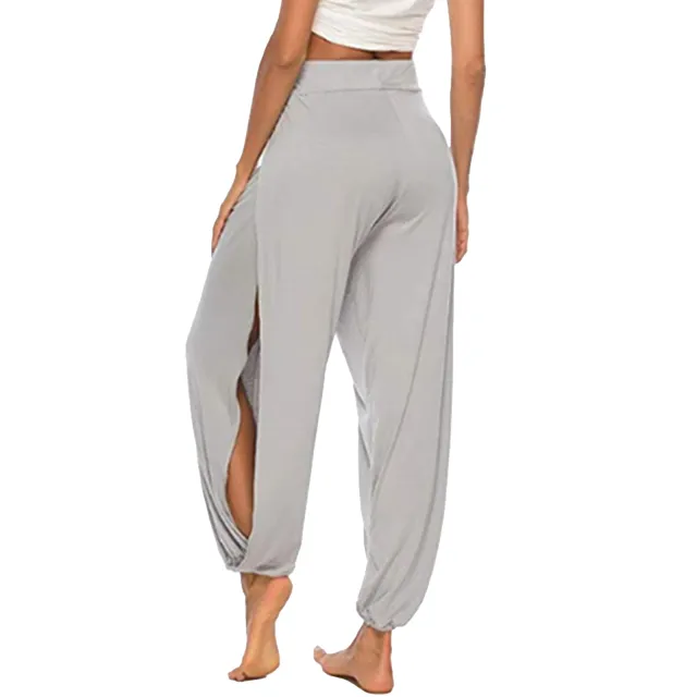 New European And American Style High Slit Harem Yoga Pants Grey - Shop at LoveMi