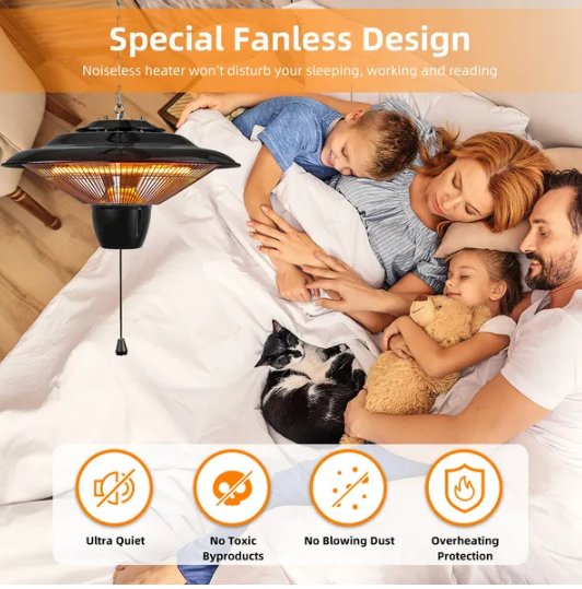 1500W Outdoor Hanging Patio Heater Ultra-Quiet Electric Heating Lamp — foto 3