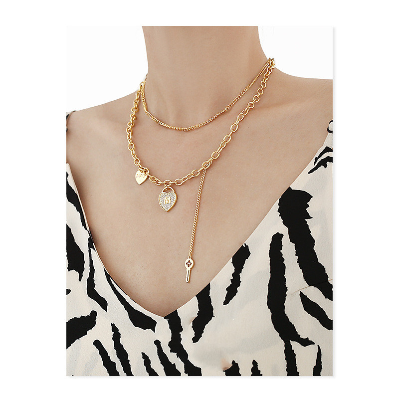 Double Layered Necklace Love Letter Pendant Female Ins Hip Hop Clavicle Chain